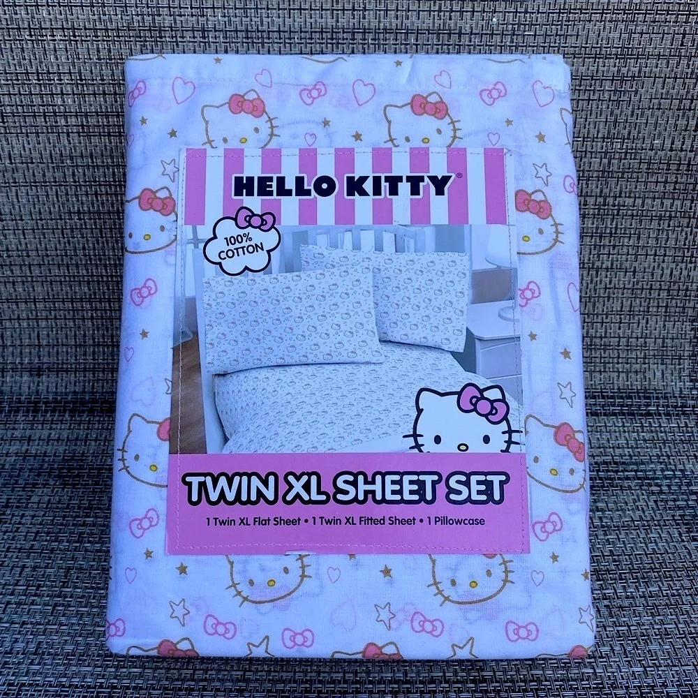 Hello Kitty by Sanrio 100% Cotton Pink Gold TWIN XL Sheet Set 3pc